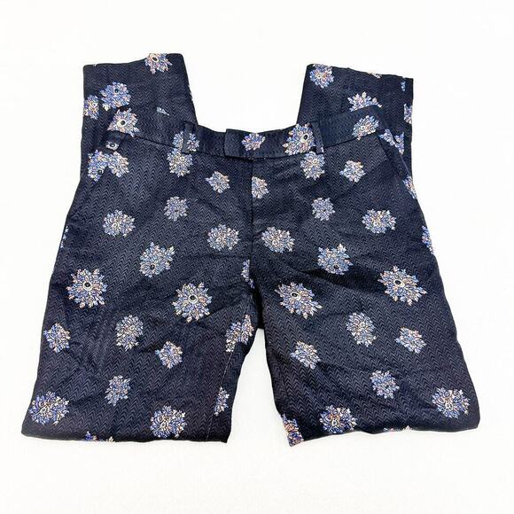 Club Monaco Silk Wool Flower Patterned Print Slack Pants Navy Size 2 - Picture 4 of 9